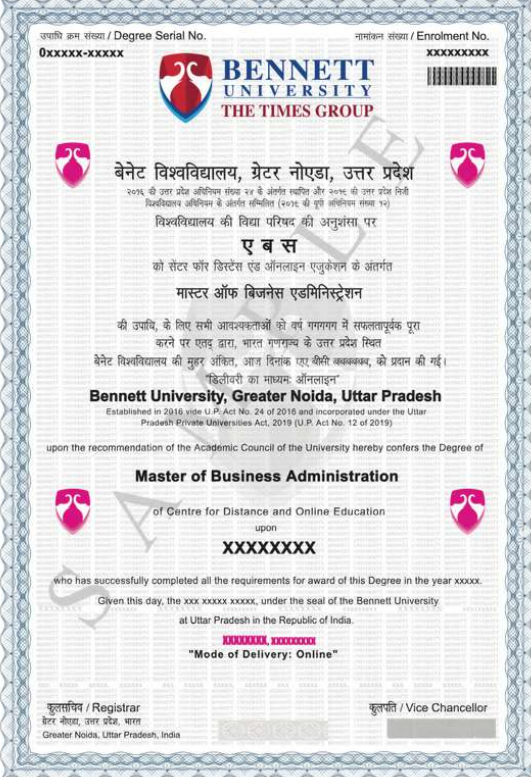 Bennett University Degree Sample